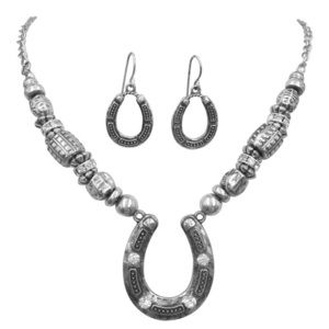 Lucky Horseshoe Western Silver Necklace Set